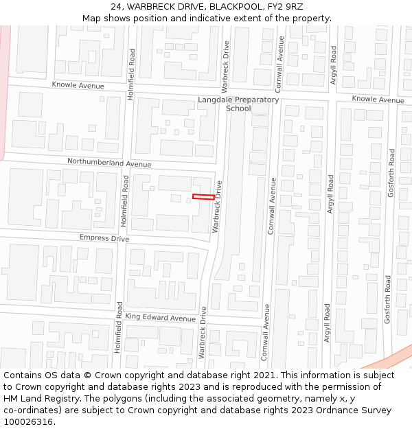 24, WARBRECK DRIVE, BLACKPOOL, FY2 9RZ: Location map and indicative extent of plot