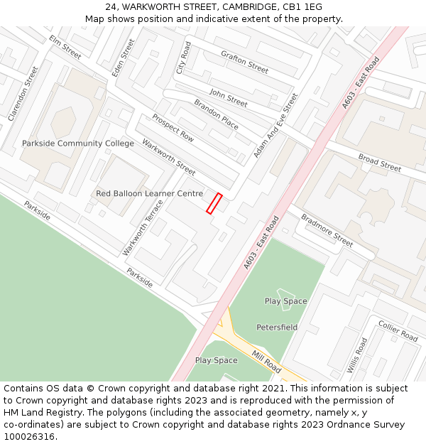 24, WARKWORTH STREET, CAMBRIDGE, CB1 1EG: Location map and indicative extent of plot