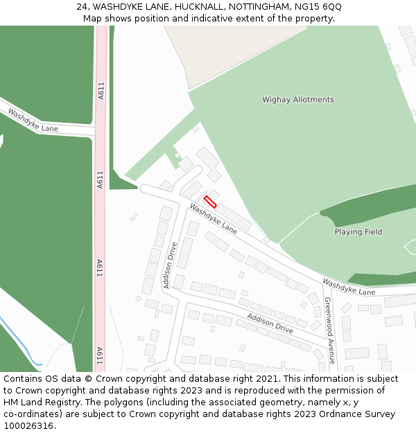 24, WASHDYKE LANE, HUCKNALL, NOTTINGHAM, NG15 6QQ: Location map and indicative extent of plot