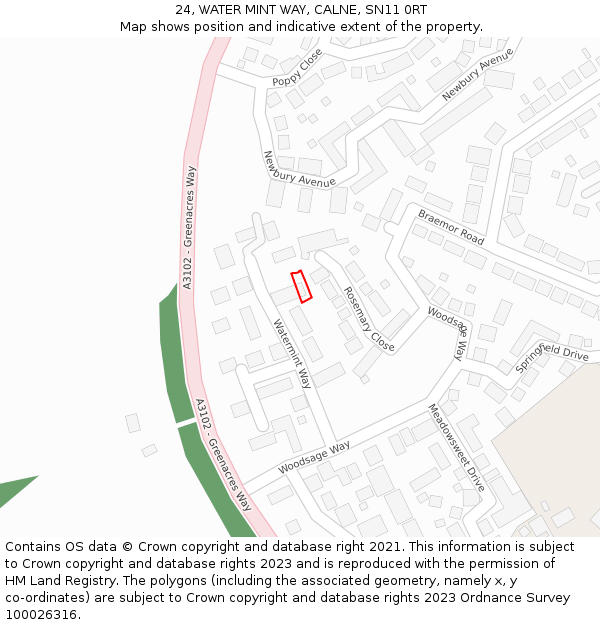 24, WATER MINT WAY, CALNE, SN11 0RT: Location map and indicative extent of plot