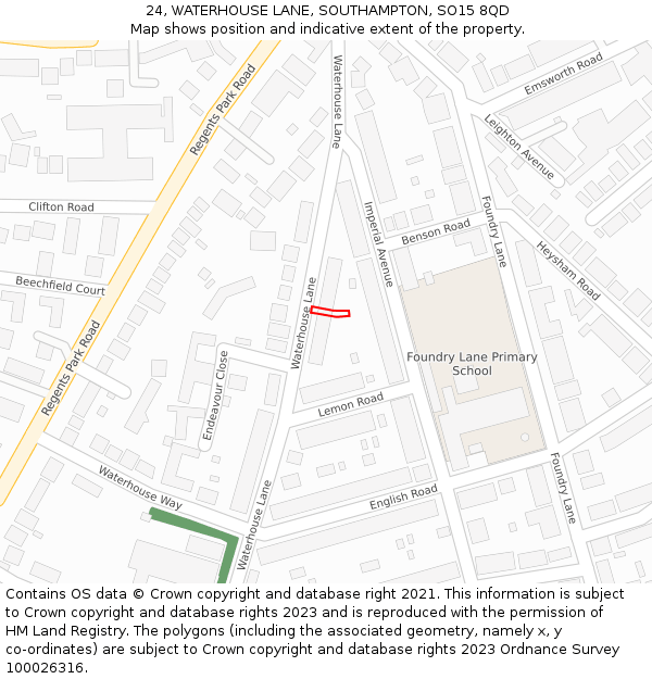 24, WATERHOUSE LANE, SOUTHAMPTON, SO15 8QD: Location map and indicative extent of plot
