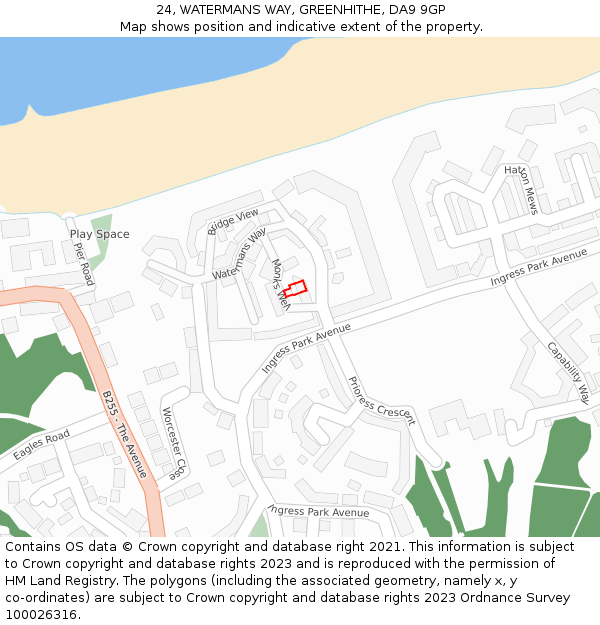 24, WATERMANS WAY, GREENHITHE, DA9 9GP: Location map and indicative extent of plot