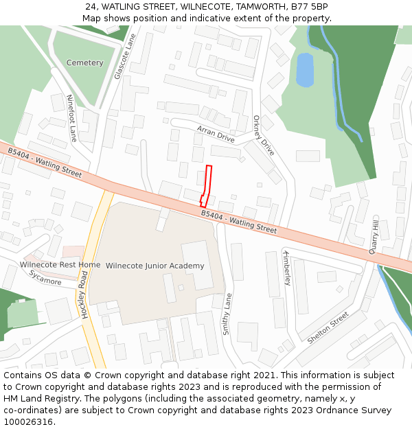 24, WATLING STREET, WILNECOTE, TAMWORTH, B77 5BP: Location map and indicative extent of plot