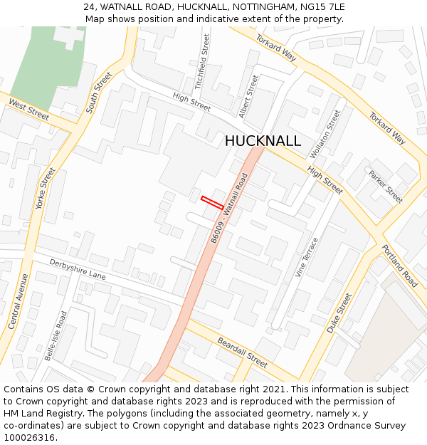 24, WATNALL ROAD, HUCKNALL, NOTTINGHAM, NG15 7LE: Location map and indicative extent of plot