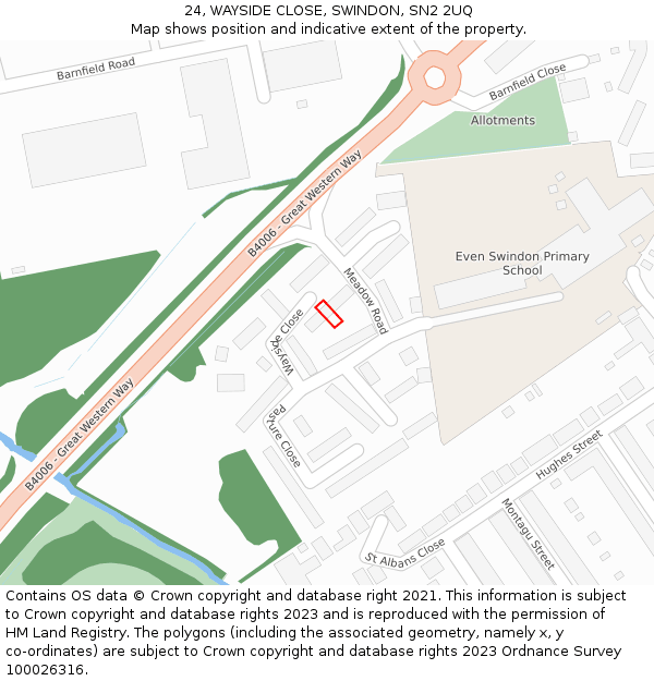 24, WAYSIDE CLOSE, SWINDON, SN2 2UQ: Location map and indicative extent of plot