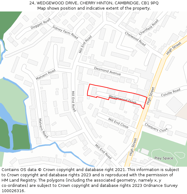 24, WEDGEWOOD DRIVE, CHERRY HINTON, CAMBRIDGE, CB1 9PQ: Location map and indicative extent of plot