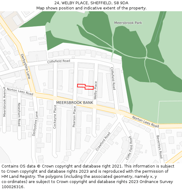 24, WELBY PLACE, SHEFFIELD, S8 9DA: Location map and indicative extent of plot
