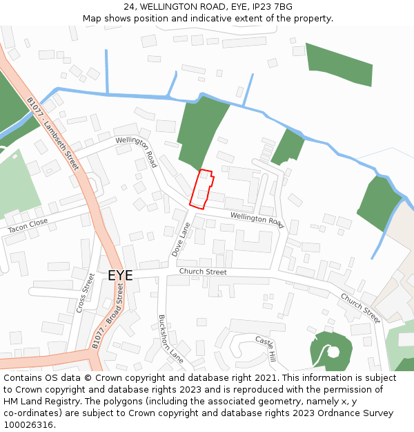 24, WELLINGTON ROAD, EYE, IP23 7BG: Location map and indicative extent of plot