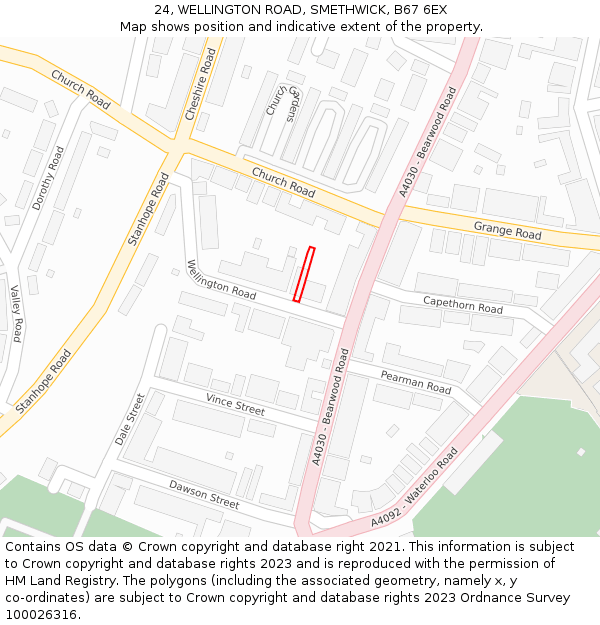 24, WELLINGTON ROAD, SMETHWICK, B67 6EX: Location map and indicative extent of plot