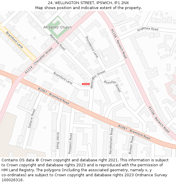 24, WELLINGTON STREET, IPSWICH, IP1 2NX: Location map and indicative extent of plot