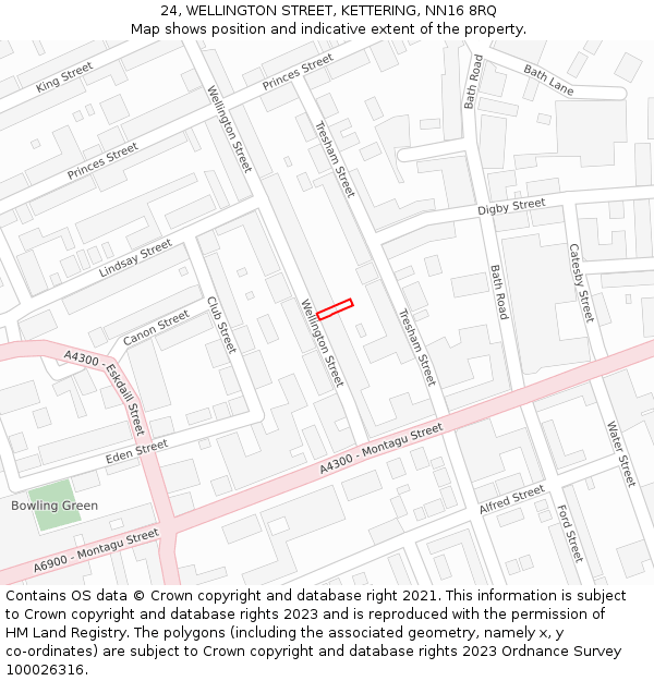 24, WELLINGTON STREET, KETTERING, NN16 8RQ: Location map and indicative extent of plot