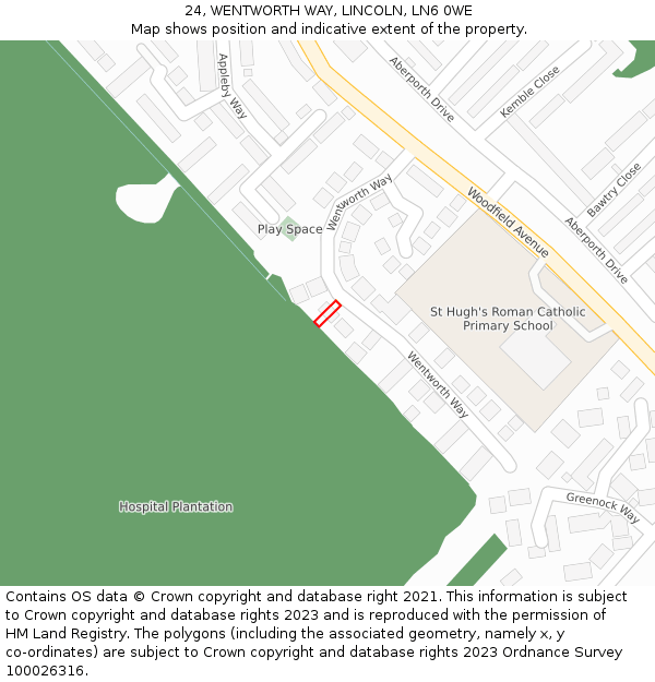 24, WENTWORTH WAY, LINCOLN, LN6 0WE: Location map and indicative extent of plot