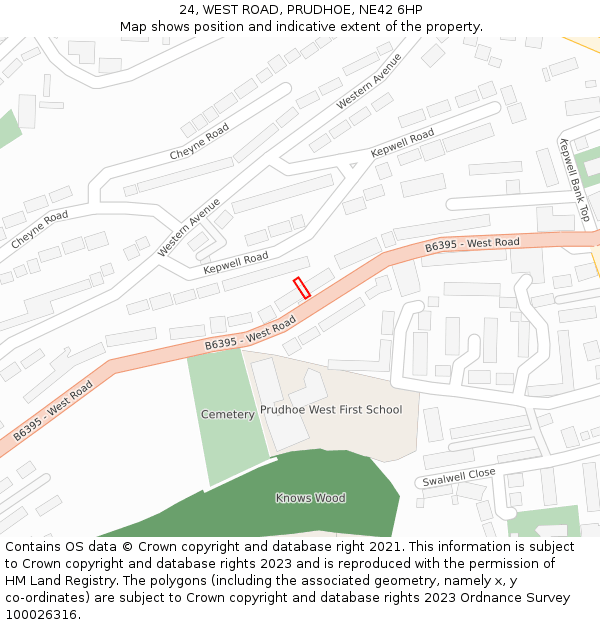 24, WEST ROAD, PRUDHOE, NE42 6HP: Location map and indicative extent of plot