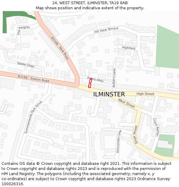 24, WEST STREET, ILMINSTER, TA19 9AB: Location map and indicative extent of plot
