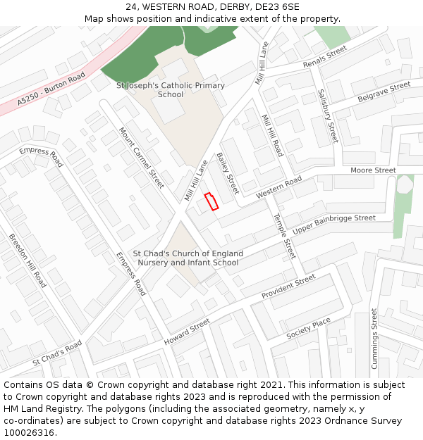 24, WESTERN ROAD, DERBY, DE23 6SE: Location map and indicative extent of plot