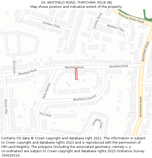 24, WESTFIELD ROAD, THATCHAM, RG18 3EJ: Location map and indicative extent of plot