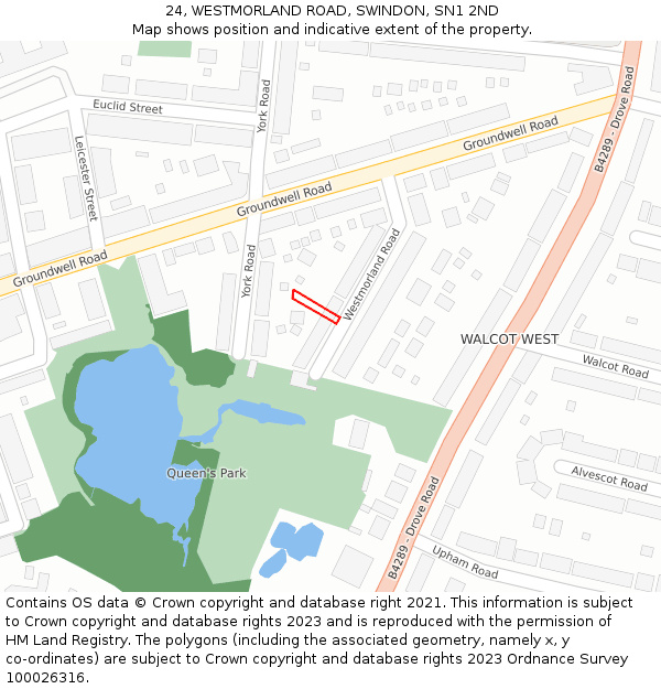 24, WESTMORLAND ROAD, SWINDON, SN1 2ND: Location map and indicative extent of plot