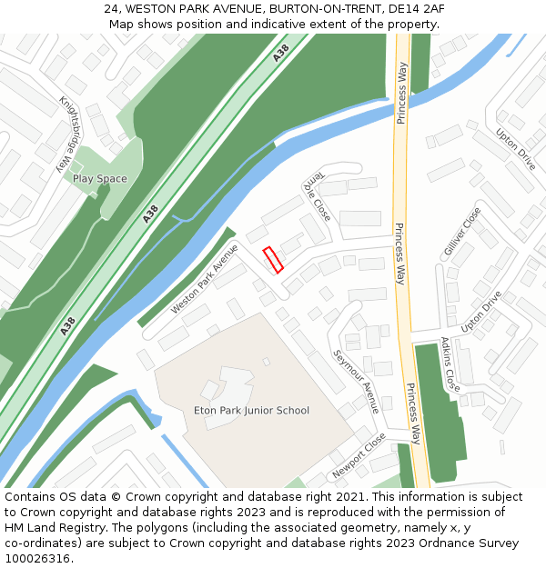 24, WESTON PARK AVENUE, BURTON-ON-TRENT, DE14 2AF: Location map and indicative extent of plot
