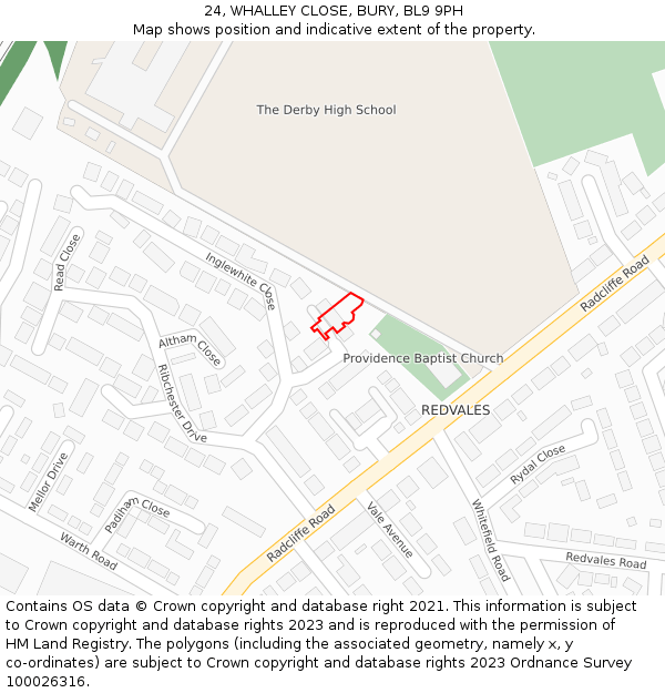24, WHALLEY CLOSE, BURY, BL9 9PH: Location map and indicative extent of plot