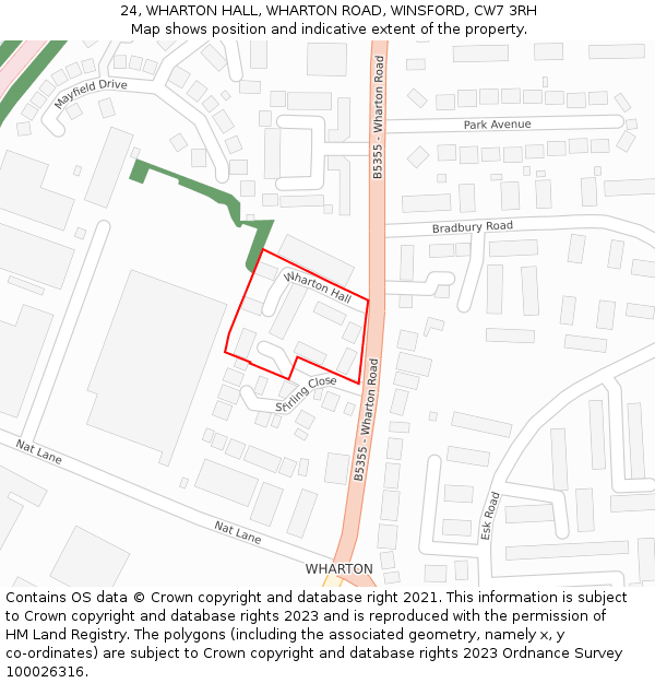 24, WHARTON HALL, WHARTON ROAD, WINSFORD, CW7 3RH: Location map and indicative extent of plot