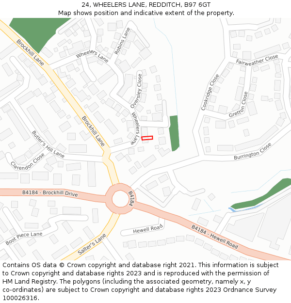24, WHEELERS LANE, REDDITCH, B97 6GT: Location map and indicative extent of plot