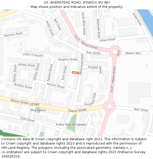 24, WHERSTEAD ROAD, IPSWICH, IP2 8JH: Location map and indicative extent of plot