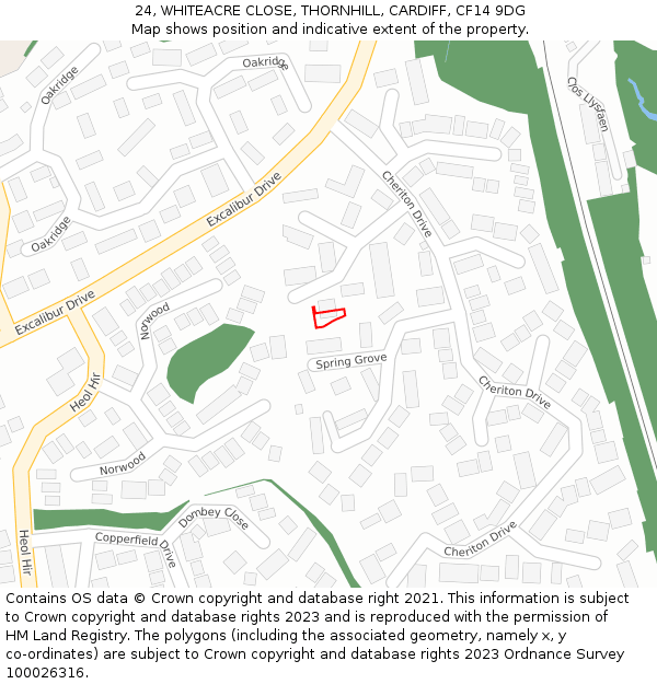 24, WHITEACRE CLOSE, THORNHILL, CARDIFF, CF14 9DG: Location map and indicative extent of plot