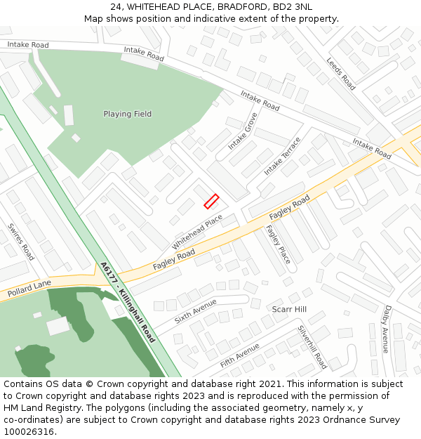 24, WHITEHEAD PLACE, BRADFORD, BD2 3NL: Location map and indicative extent of plot