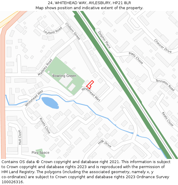 24, WHITEHEAD WAY, AYLESBURY, HP21 8LR: Location map and indicative extent of plot