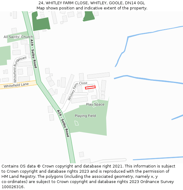 24, WHITLEY FARM CLOSE, WHITLEY, GOOLE, DN14 0GL: Location map and indicative extent of plot