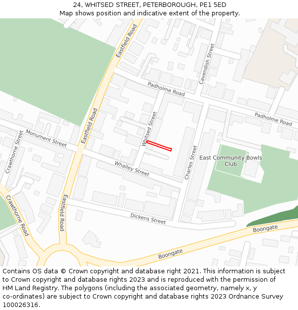 24, WHITSED STREET, PETERBOROUGH, PE1 5ED: Location map and indicative extent of plot