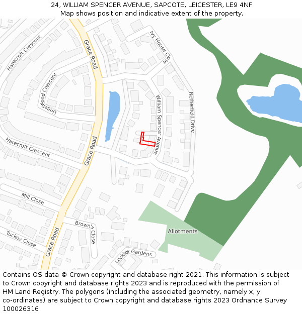 24, WILLIAM SPENCER AVENUE, SAPCOTE, LEICESTER, LE9 4NF: Location map and indicative extent of plot