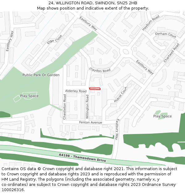 24, WILLINGTON ROAD, SWINDON, SN25 2HB: Location map and indicative extent of plot