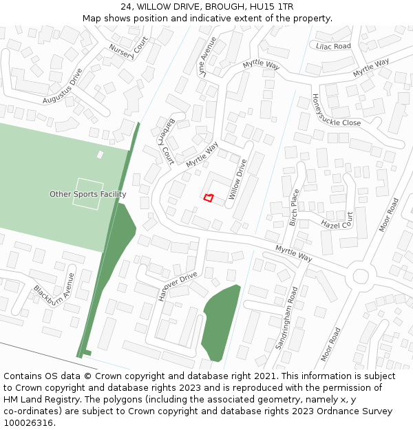 24, WILLOW DRIVE, BROUGH, HU15 1TR: Location map and indicative extent of plot