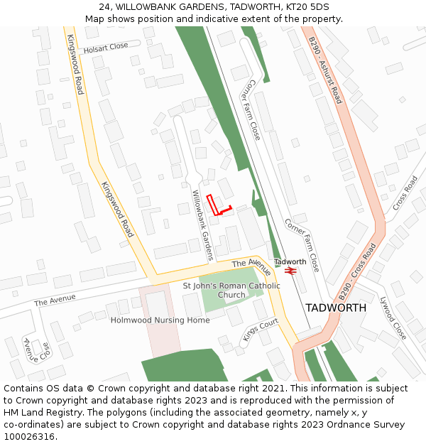 24, WILLOWBANK GARDENS, TADWORTH, KT20 5DS: Location map and indicative extent of plot