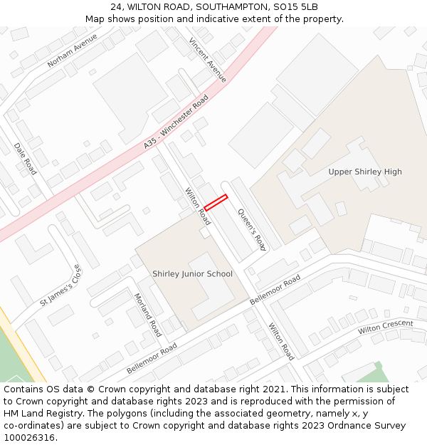24, WILTON ROAD, SOUTHAMPTON, SO15 5LB: Location map and indicative extent of plot