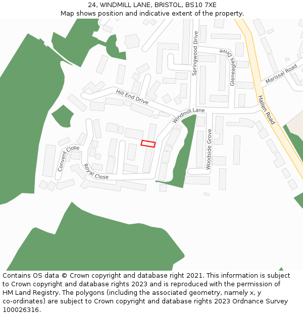 24, WINDMILL LANE, BRISTOL, BS10 7XE: Location map and indicative extent of plot