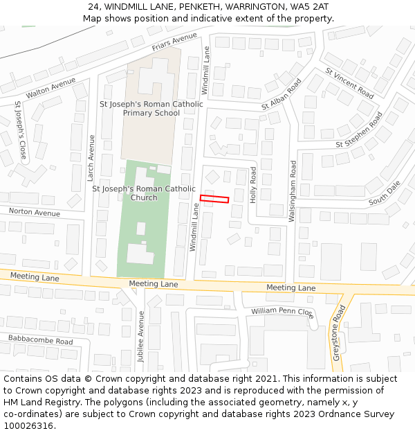 24, WINDMILL LANE, PENKETH, WARRINGTON, WA5 2AT: Location map and indicative extent of plot
