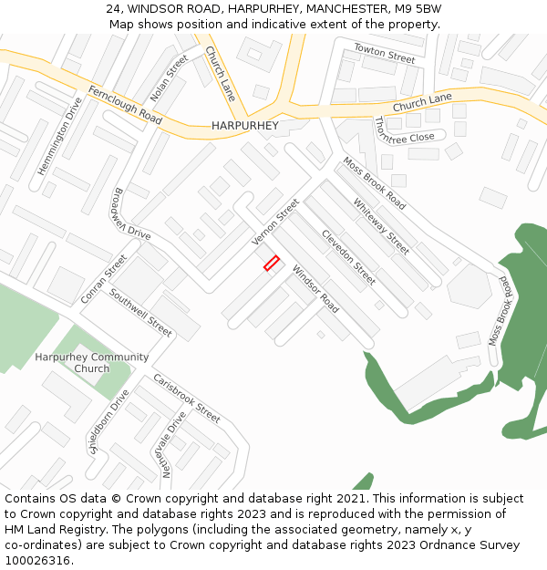 24, WINDSOR ROAD, HARPURHEY, MANCHESTER, M9 5BW: Location map and indicative extent of plot