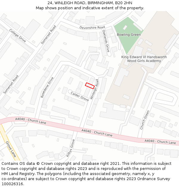 24, WINLEIGH ROAD, BIRMINGHAM, B20 2HN: Location map and indicative extent of plot