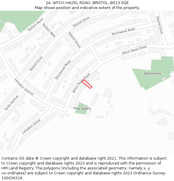 24, WITCH HAZEL ROAD, BRISTOL, BS13 0QE: Location map and indicative extent of plot