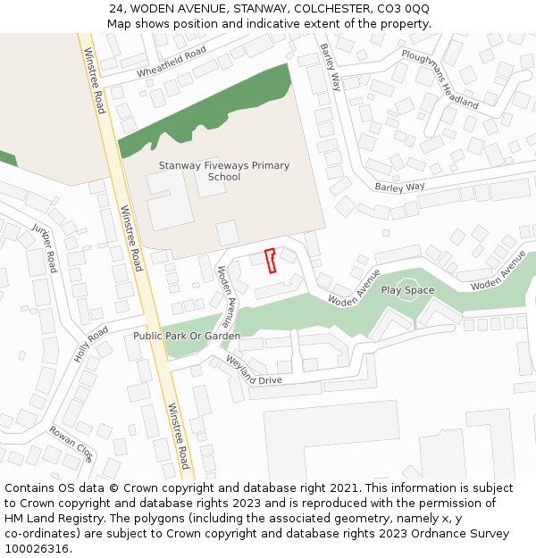 24, WODEN AVENUE, STANWAY, COLCHESTER, CO3 0QQ: Location map and indicative extent of plot