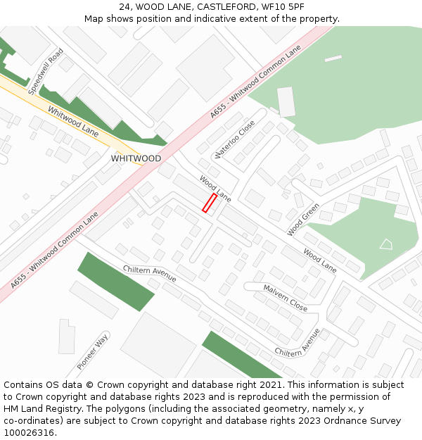 24, WOOD LANE, CASTLEFORD, WF10 5PF: Location map and indicative extent of plot