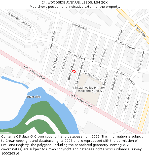 24, WOODSIDE AVENUE, LEEDS, LS4 2QX: Location map and indicative extent of plot