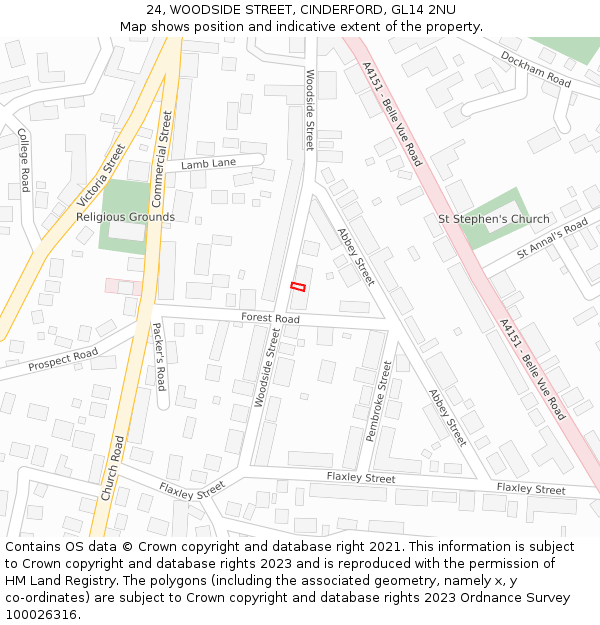 24, WOODSIDE STREET, CINDERFORD, GL14 2NU: Location map and indicative extent of plot