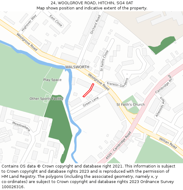 24, WOOLGROVE ROAD, HITCHIN, SG4 0AT: Location map and indicative extent of plot