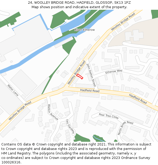24, WOOLLEY BRIDGE ROAD, HADFIELD, GLOSSOP, SK13 1PZ: Location map and indicative extent of plot