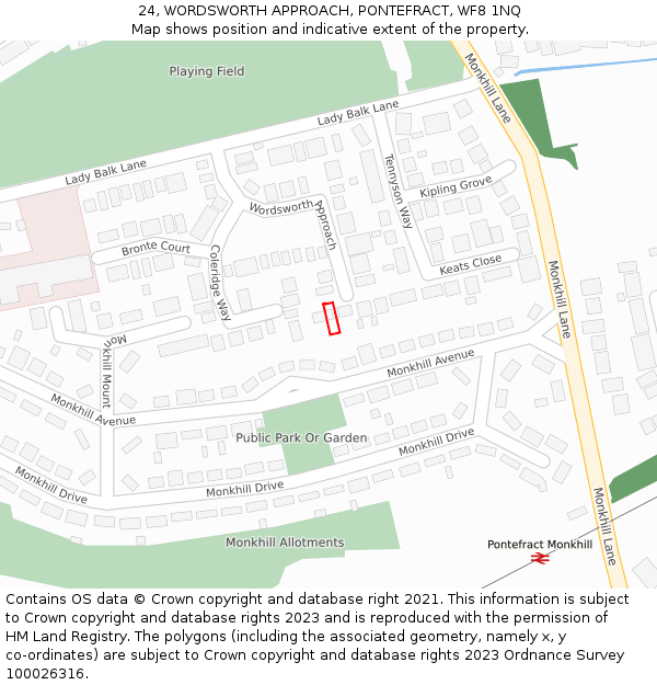 24, WORDSWORTH APPROACH, PONTEFRACT, WF8 1NQ: Location map and indicative extent of plot