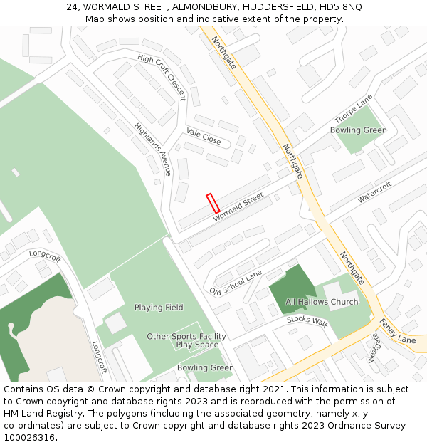 24, WORMALD STREET, ALMONDBURY, HUDDERSFIELD, HD5 8NQ: Location map and indicative extent of plot