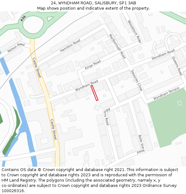24, WYNDHAM ROAD, SALISBURY, SP1 3AB: Location map and indicative extent of plot